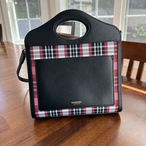 Burberry Pocket Tote Mini Black and Red Plaid Shoulder Bag